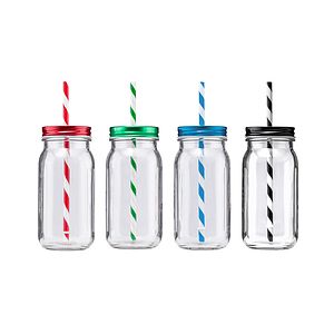 20 oz Mason Jason with Striped Straw Glass