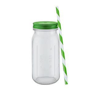 20 oz Mason Jason with Striped Straw Glass