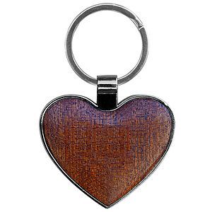 Heart-Shaped Beveled Wood Gunmetal Key Chain