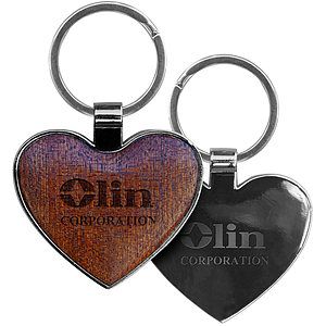 Heart-Shaped Beveled Wood Gunmetal Key Chain