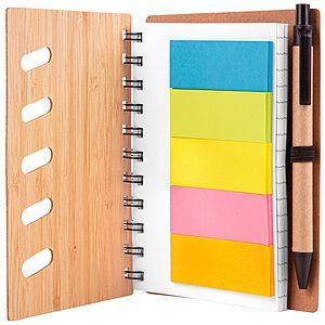 4.75 x 6 Bamboo Notebook with Pen  Sticky Notes