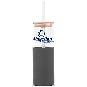 18oz. Glass Tumbler with Bamboo Lid, Straw  Silicone Sleeve