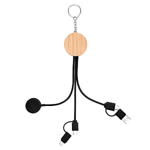 10W Bamboo Multi-Charging Cables Keyring With Watch Dock