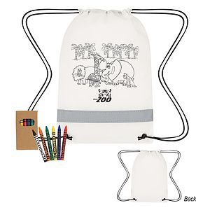 Lil' Bit Reflective Coloring Drawstring Bag With Crayons