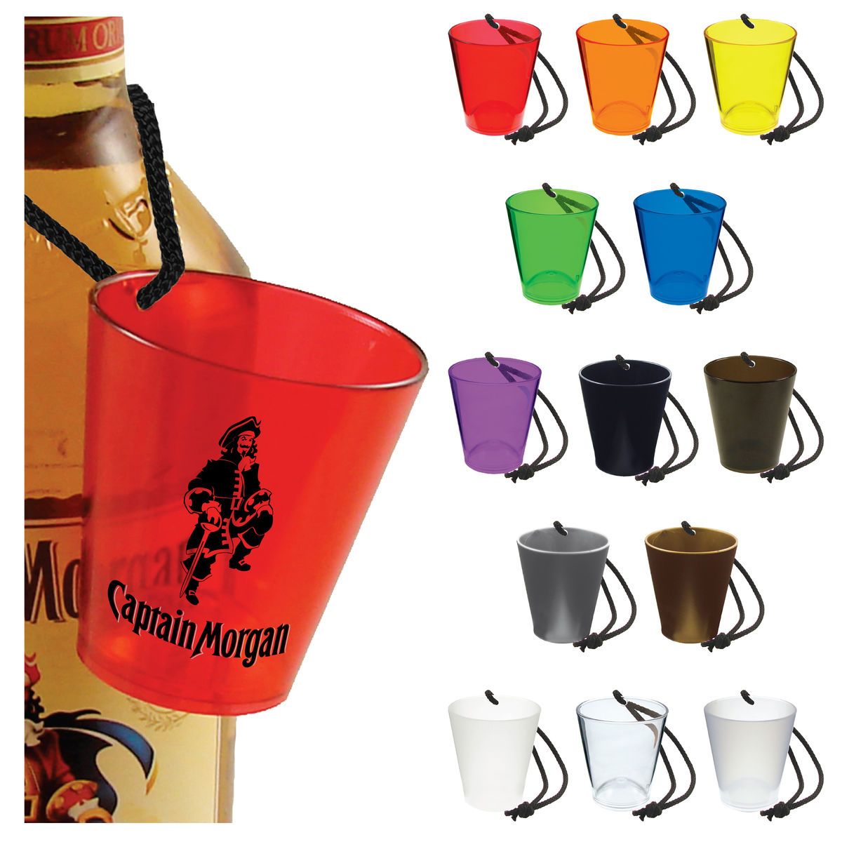 1.5oz Plastic Bottle Neck Hanging Sidecar Shot Glass with Black Rope