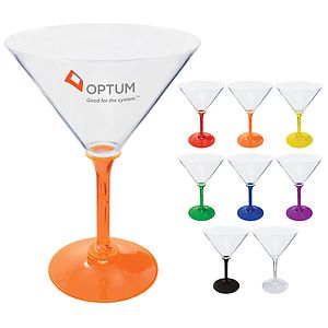 10oz Standard Stem Plastic Martini Glass with Your Choice of Stem Color