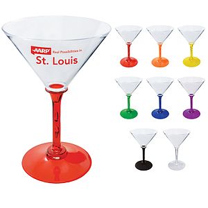 7oz Standard Stem Plastic Martini Glass with Your Choice of Stem Color