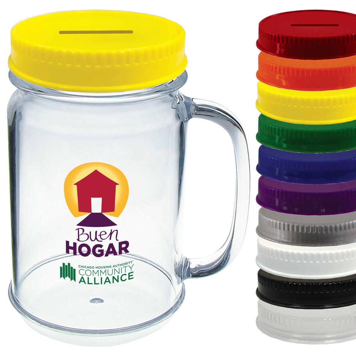 16oz Plastic Mason Jar Bank with Handle