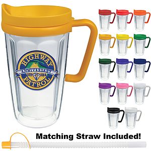 16oz Thermal Dual Walled Travel Mug - Embroidered Emblem