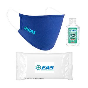 Essential PPE Combo Includes 10 Disposable Face Masks, 2 oz Hand Sanitizer and 10 Pack Of Sanitizer