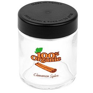 Glass Jar, Clear with Black Lid, 3.4 oz Size with Child-Resistant Lid