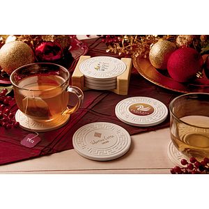 Round Greek Key Absorbent Stone Coaster Set