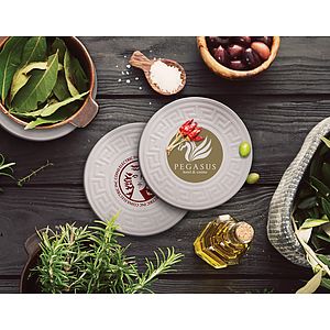 Round Greek Key Absorbent Stone Coaster Set