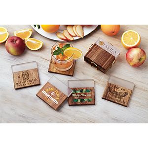 Acacia Wood and Resin Coaster Set