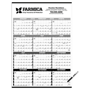 Triumph® Calendars Black & White Time Management Span-A-Year Laminated w/Marker Calendar