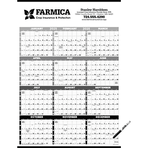 Triumph® Calendars Black & White Time Management Span-A-Year Laminated w/Marker Calendar