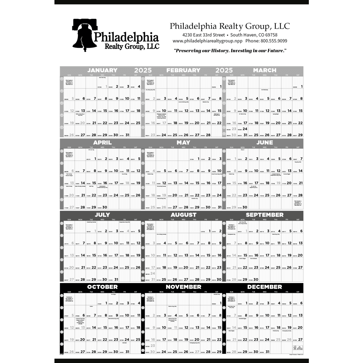 Triumph® Calendars Black & White Time Management Span-A-Year Non-Laminated Calendar