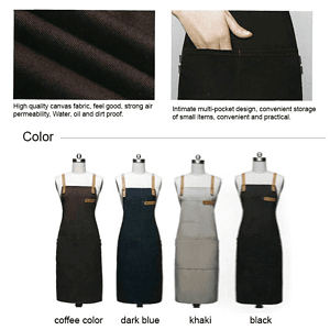 14 oz. Thick Canvas Kitchen Apron w/ Cross Straps & 3 Pockets