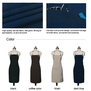 100% Cotton Canvas Kitchen Aprons w/ Detachable cross straps
