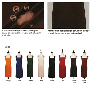 12 oz. 100% Cotton Waterproof Kitchen Apron w/ Back support