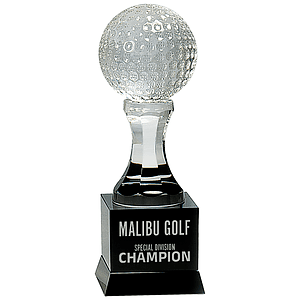 9" Crystal Golf Ball on Black Pedestal Base Award