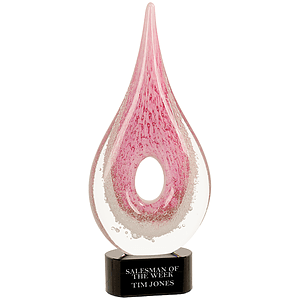 12" Pink Round Window Rain Drop Art Glass Award