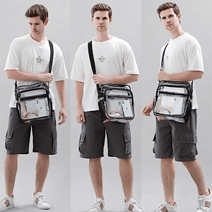 Clear PVC Stadium Approved Crossbody Messenger Shoulder Bag with Mesh Pockets