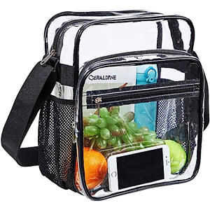 Clear PVC Stadium Approved Crossbody Messenger Shoulder Bag with Mesh Pockets