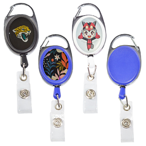 Front Concave Surface Oval Carabiner Badge Reel w/ Plain Back
