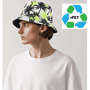 rPET Recycled 100% Polyester Sublimation Bucket Hat w/ Adjustable Drawstring