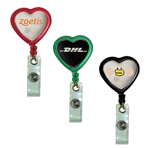 Colored Heart Shaped Retractable Badge Reel w/ Belt Clip backing