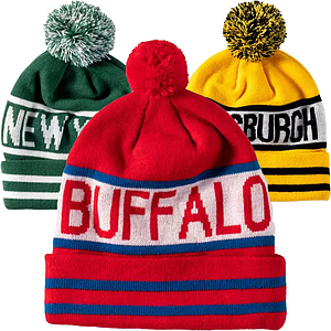 Custom made Pom Pom striped knitted Cuffed beanie with logo