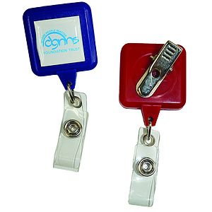 Square Retractable Badge Reel w/ Bulldog clip