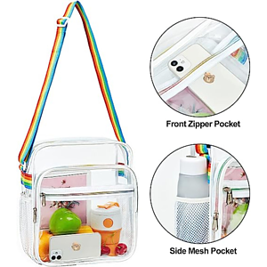 Crossbody Messenger Clear PVC Shoulder Stadium Approved Bag with Mesh Pockets