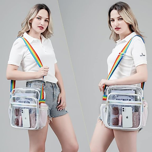 Crossbody Messenger Clear PVC Shoulder Stadium Approved Bag with Mesh Pockets