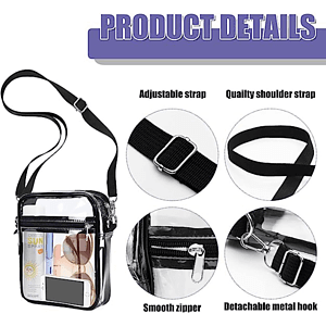 Clear Purse Stadium Approved Crossbody Bag with Adjustable Shoulder Strap