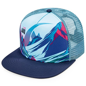 Flat bill trucker mesh cap w/ sublimated crown