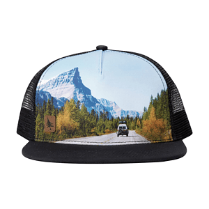 Flat bill trucker mesh cap w/ sublimated crown