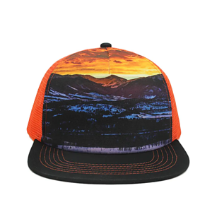 Mesh Flat Bill Cap rPET Recycled 100% Polyester Sublimation Crown Trucker Hat