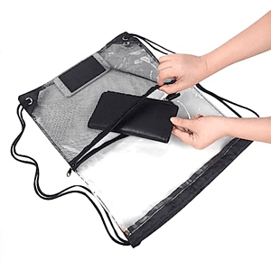 Cinch Sacks Backpack Clear PVC Drawstring Bag with Front Zipper Mesh Pocket