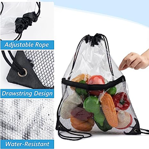 Cinch Sacks Backpack Clear PVC Drawstring Bag with Front Zipper Mesh Pocket