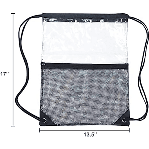 Cinch Sacks Backpack Clear PVC Drawstring Bag with Front Zipper Mesh Pocket