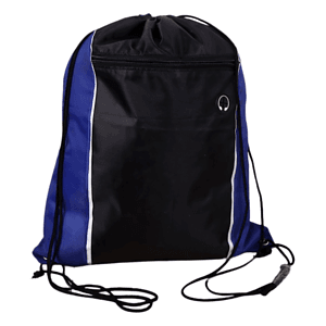 Tri-Color Drawstring Backpack with Earphone Slot & Front Zipper (14" x 18")