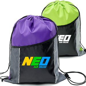 Premium Tri Color Drawstring Backpack w/ Side Mesh Pocket Bag (14" x 18")