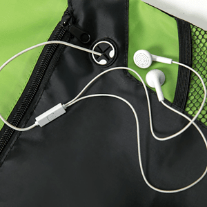 Two-Tone Front Zipper Drawstring Bag with Side Mesh Pocket and Earphone Slot (14" x 18")