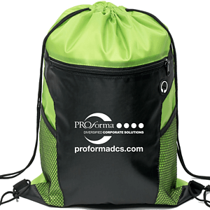 Two-Tone Front Zipper Drawstring Bag with Side Mesh Pocket and Earphone Slot (14" x 18")