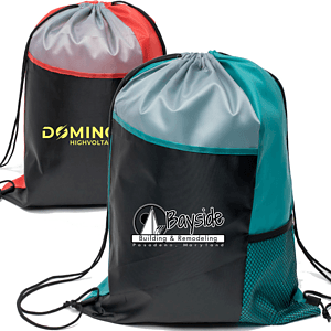 Tri Color Side Mesh Bottle Holder Drawstring Backpack (13" x 17")