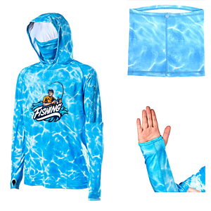 Unisex 170 GSM Sunproof SPF 50+  Fishing Long Sleeve Hoodie T-Shirt with Neck Gaiter