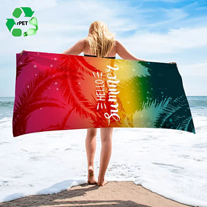 12"x 20" Eco-friendly rPET Sublimated Microfiber Velour Golf Towel with Grommet & Carabiner