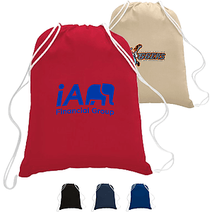 100% Cotton Eco-Friendly Large Drawstring Backpack USA Decorated (17" x 20")